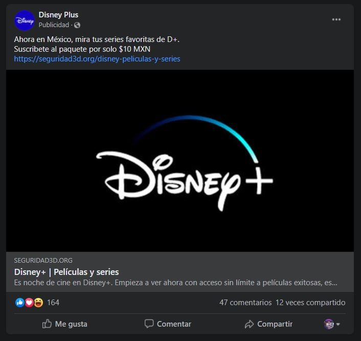 Estafa facebook disney +