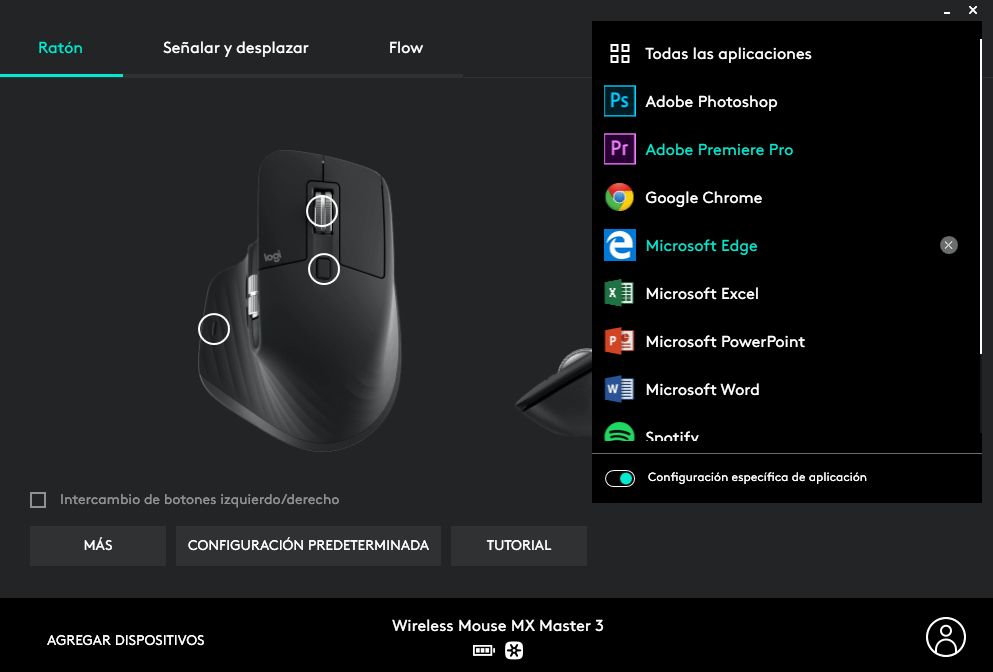 Logitech Option aplicación de configuración del MX Master 3