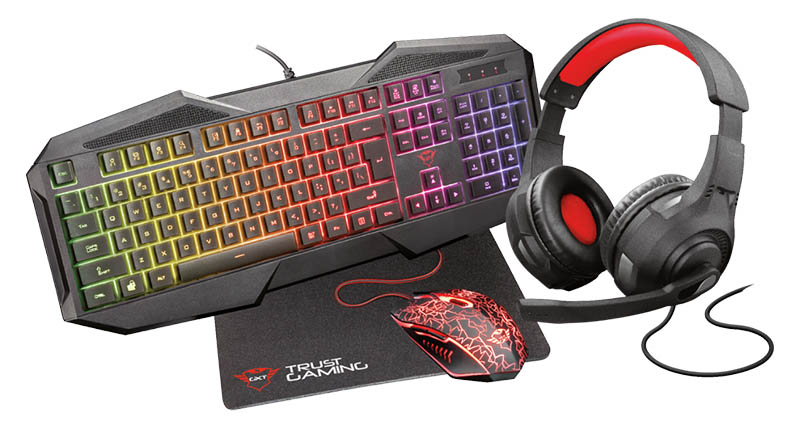 gamer día trust teclado headsets
