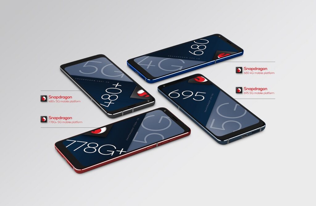 plataformas móviles; Snapdragon 778G Plus 5G, 695 5G, 480 Plus 5G y 680 4G