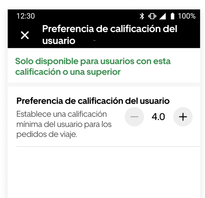 Uber calificación mínima usuario