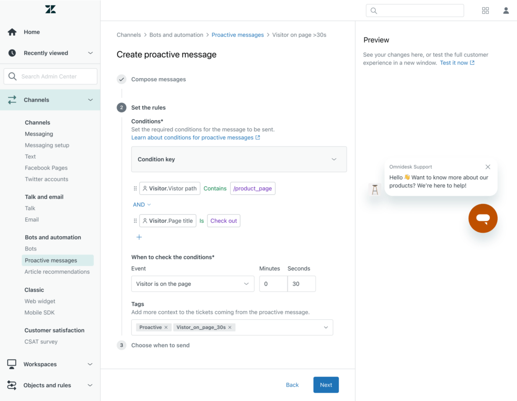 Zendesk mensajes proactivos