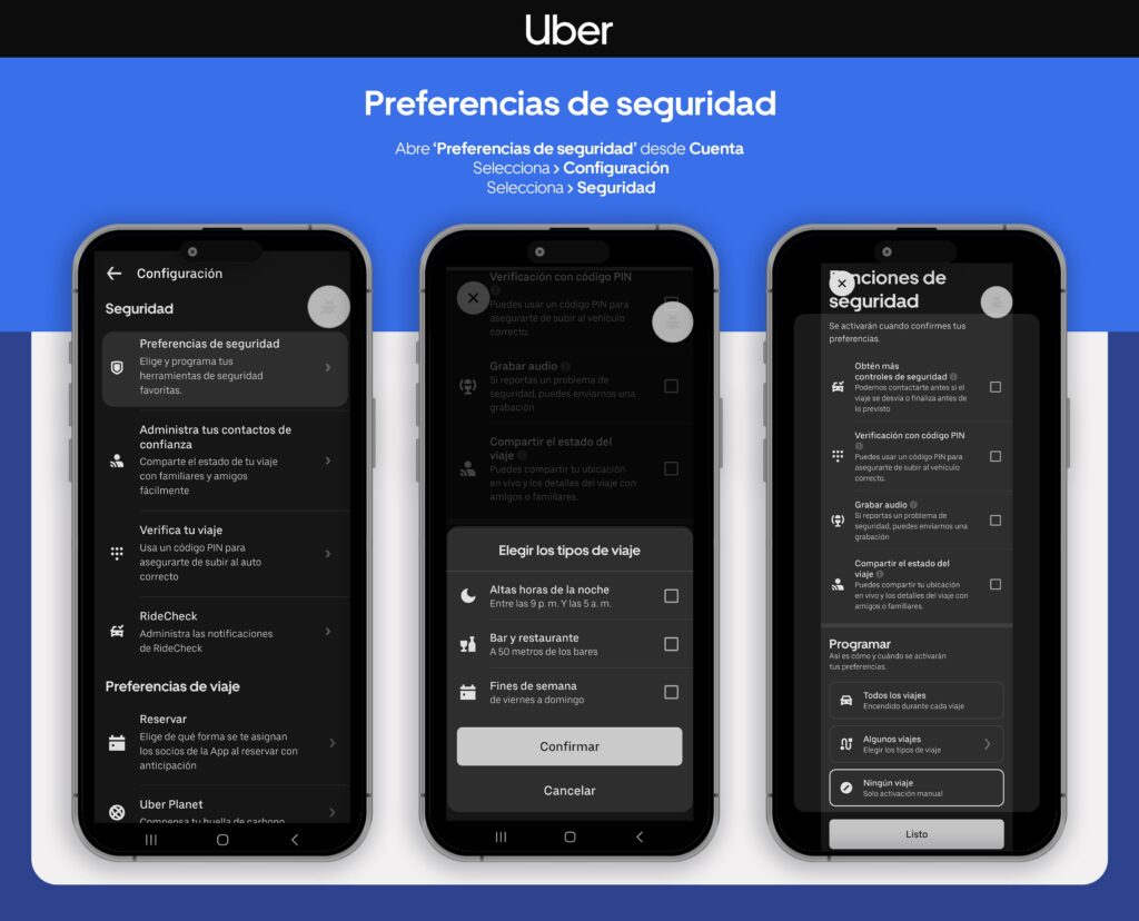 Preferencias de seguridad Uber